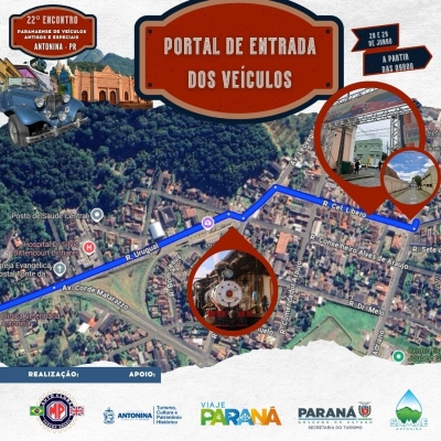 Prefeitura de Antonina disponibiliza mapa de acesso ao Portal de Entrada do 22º Encontro de Veículos Antigos