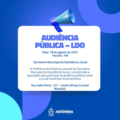 Prefeitura de Antonina convida para audiência pública da LDO
