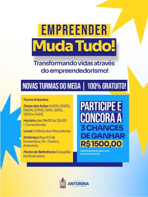 Projeto MEGA 2026 inicia aulas gratuitas de empreendedorismo em Antonina na próxima semana