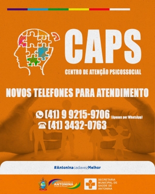 Prefeitura de Antonina Informa que o Caps está atendendo via telefone normalmente 