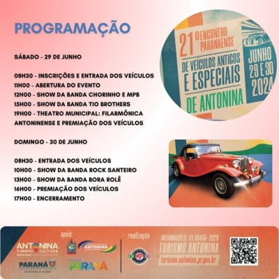 Acompanhe a programação do 21º Encontro de Veículos Antigos e Especiais de Antonina