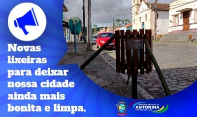 Prefeitura de Antonina segue instalando novas lixeiras pelas ruas da cidade