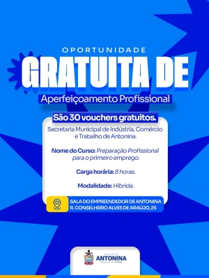Prefeitura de Antonina abre inscrições para curso gratuito de capacitação voltado ao primeiro emprego
