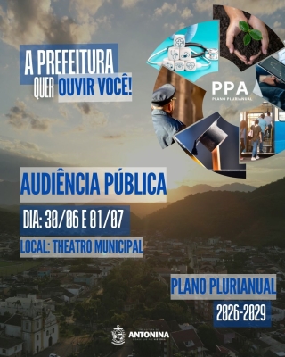 Prefeitura de Antonina convida a população a participar das Audiências Públicas para o PPA 2026-2029 