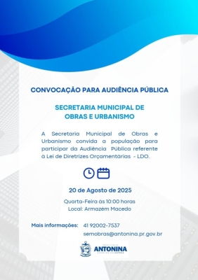 Prefeitura convoca para Audiência Pública sobre a LDO