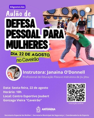 Prefeitura realizará aulão gratuito de defesa pessoal para mulheres em alusão ao Agosto Lilás