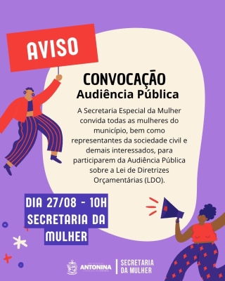 Secretaria Especial da Mulher convida para Audiência Pública da LDO