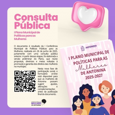 Prefeitura de Antonina abre consulta pública sobre o I Plano Municipal de Políticas para as Mulheres