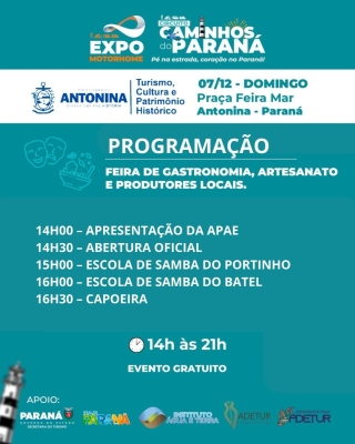 Antonina recebe neste domingo (07) o Circuito Caminhos do Paraná com atrações culturais e feira local
