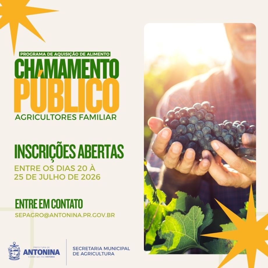 Prefeitura de Antonina abre chamamento para agricultores familiares participarem do PAA