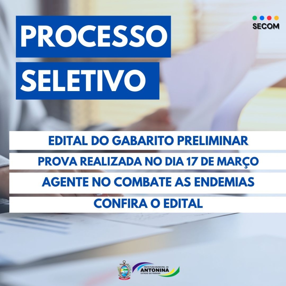 Prefeitura de Antonina divulga gabarito preliminar do Processo Seletivo Público