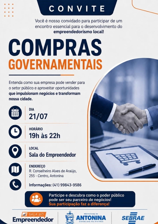 Prefeitura de Antonina convida empreendedores para encontro sobre Compras Governamentais