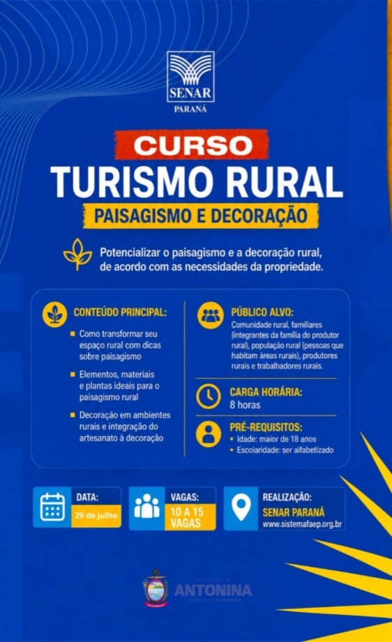 Prefeitura de Antonina abre inscrições para curso de Turismo Rural: Paisagismo e Decoração