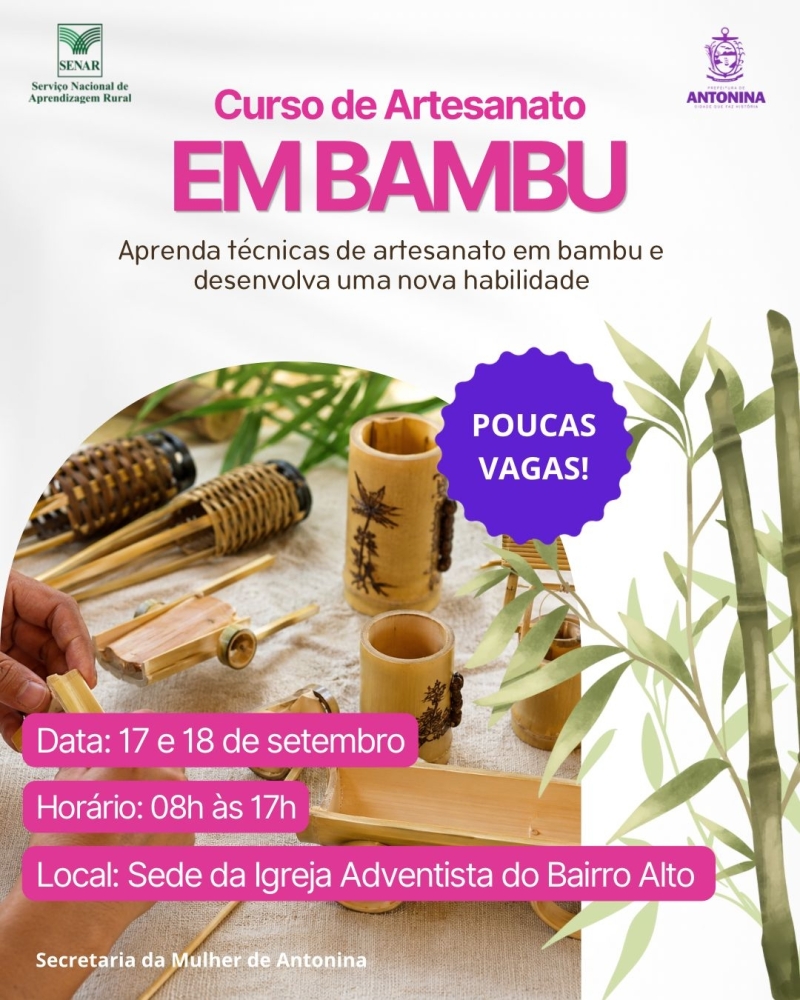 Prefeitura de Antonina em parceria promove curso gratuito de Artesanato em Bambu