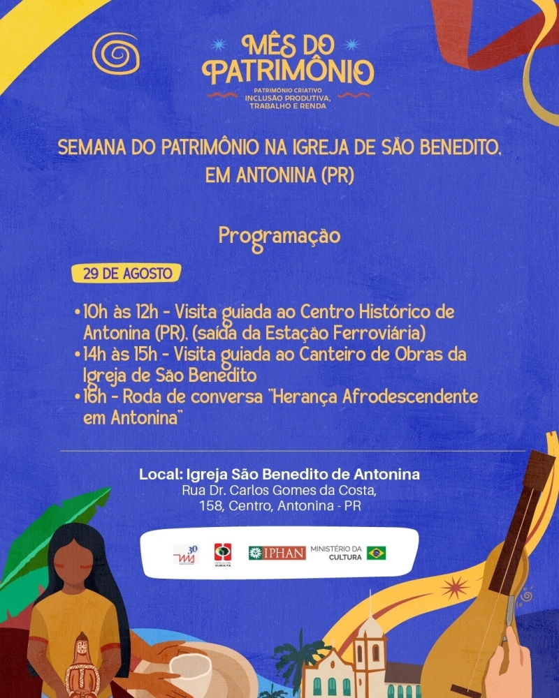 Patrimônio Vivo: Antonina celebra o Mês do Patrimônio com programação gratuita na Igreja de São Benedito 