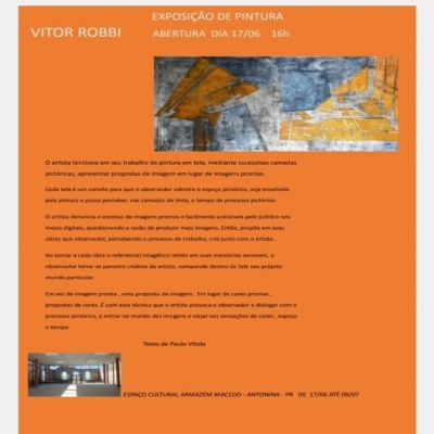 Exposição do Artista Plástico Vitor Robbi inicia dia 17 de junho no Armazém Macedo