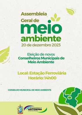 A Prefeitura de Antonina convida a toda população a participar da Assembleia Geral de Meio Ambiente