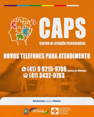 Prefeitura de Antonina Informa que o Caps está atendendo via telefone normalmente 