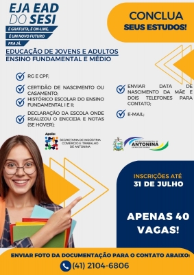 Prefeitura de Antonina disponibiliza curso EJA para para a população