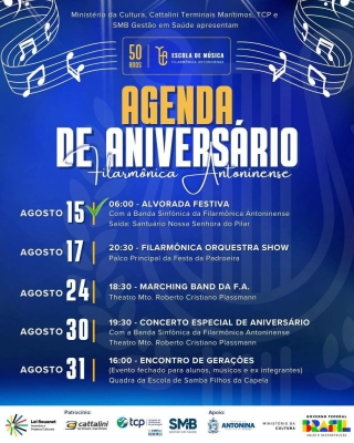 Acompanhe o calendário de shows da Filarmônica Antoninense em celebração aos seus 50 anos