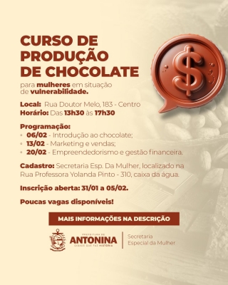 Prefeitura de Antonina oferece curso de produção de chocolate para mulheres em situação de vulnerabilidade