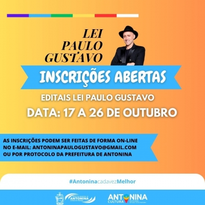Prefeitura de Antonina disponibiliza editais de inscrições referentes a Lei Paulo Gustavo 