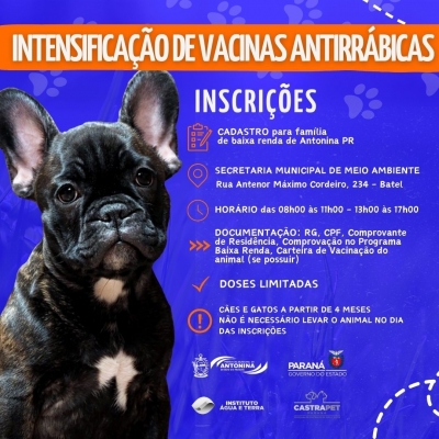 Prefeitura de Antonina realiza intensificação de vacina Antirrábicas em pets