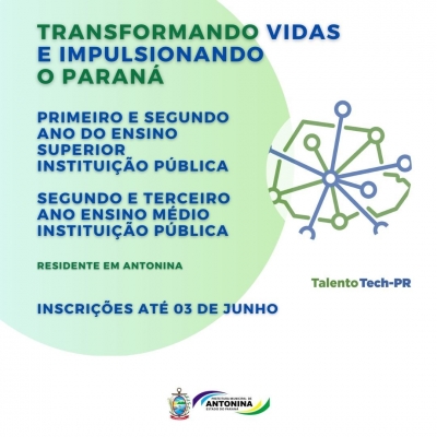 Prefeitura de Antonina divulga Programa Estudantil Talento Tech para alunos do ensino superior e médio