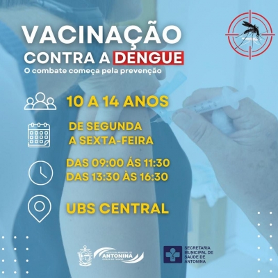 Prefeitura de Antonina realiza vacinação contra dengue para crianças de 10 a 14 anos