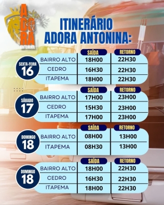 Confira o Itinerário do Transporte para o Adora Antonina!