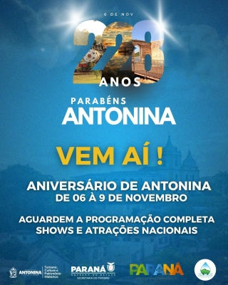 VEM AÍ O ANIVERSÁRIO DE ANTONINA! 