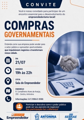 Prefeitura de Antonina convida empreendedores para encontro sobre Compras Governamentais