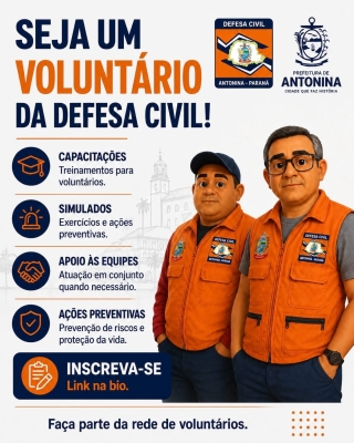 Defesa Civil de Antonina abre inscrições para voluntários