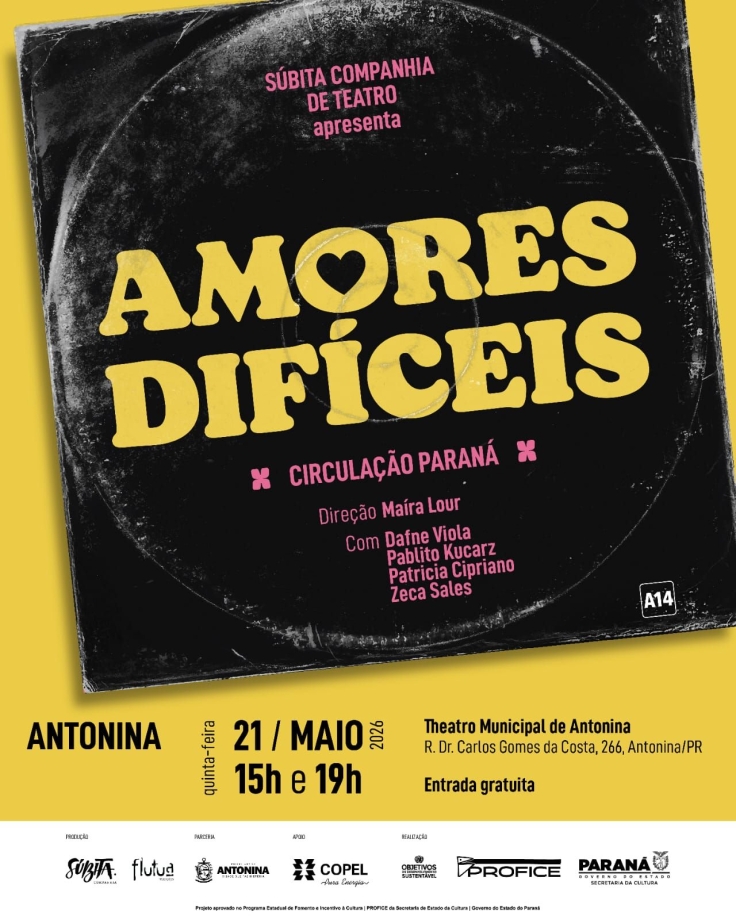 Theatro Municipal de Antonina recebe espetáculo gratuito “Amores Difíceis”